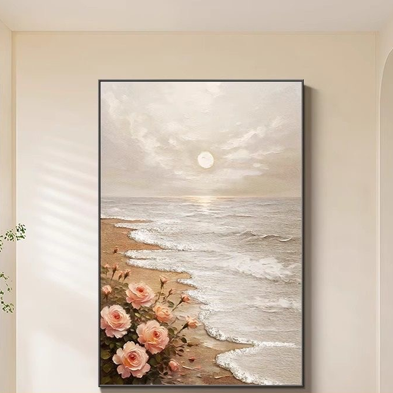 Blush Coastline Canvas – Nordic Floral Sunset Wall Art