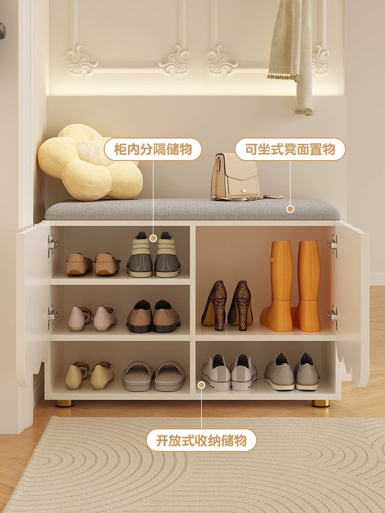 Creamy Shoe Cabinet with Stool