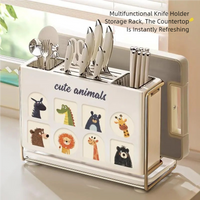 Cute Animals All-in-One Knife & Utensil Rack – Wall-Mountable Draining Organizer