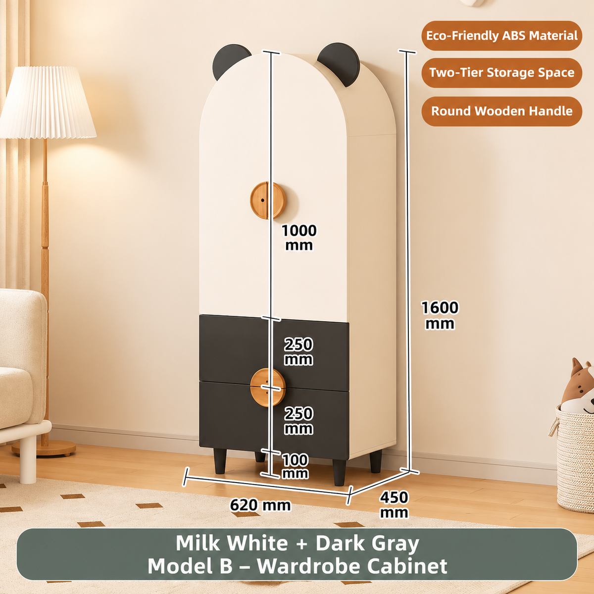 Nordic Bear-Ear Kids Storage Cabinet & Wardrobe