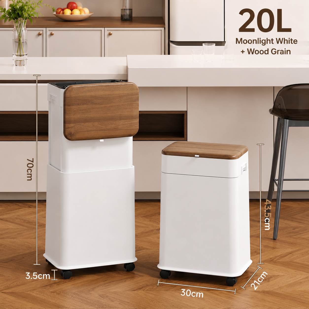 LiftEase 20L Adjustable Rolling Trash Bin