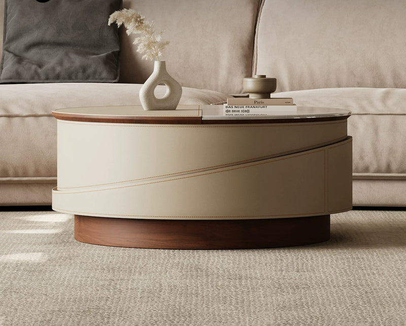 Saddle leather semi-lift coffee table