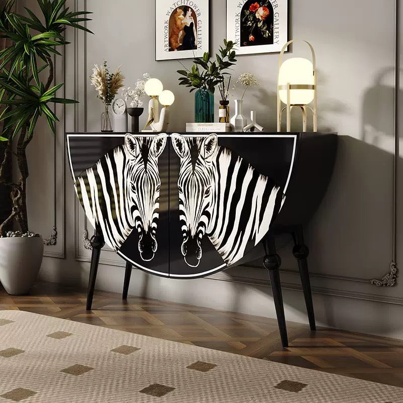 Zebra Art Deco Half-Moon Cabinet