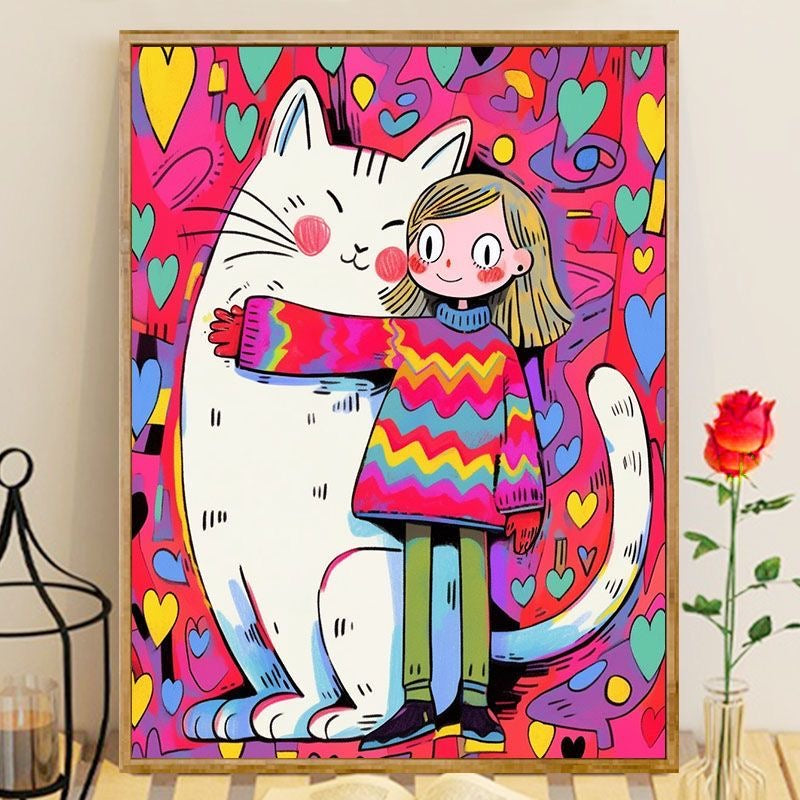 Cat and girl decorative painting