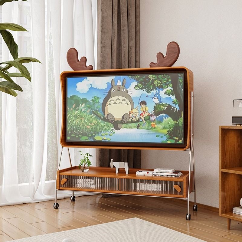 Solid wood movable TV cabinet