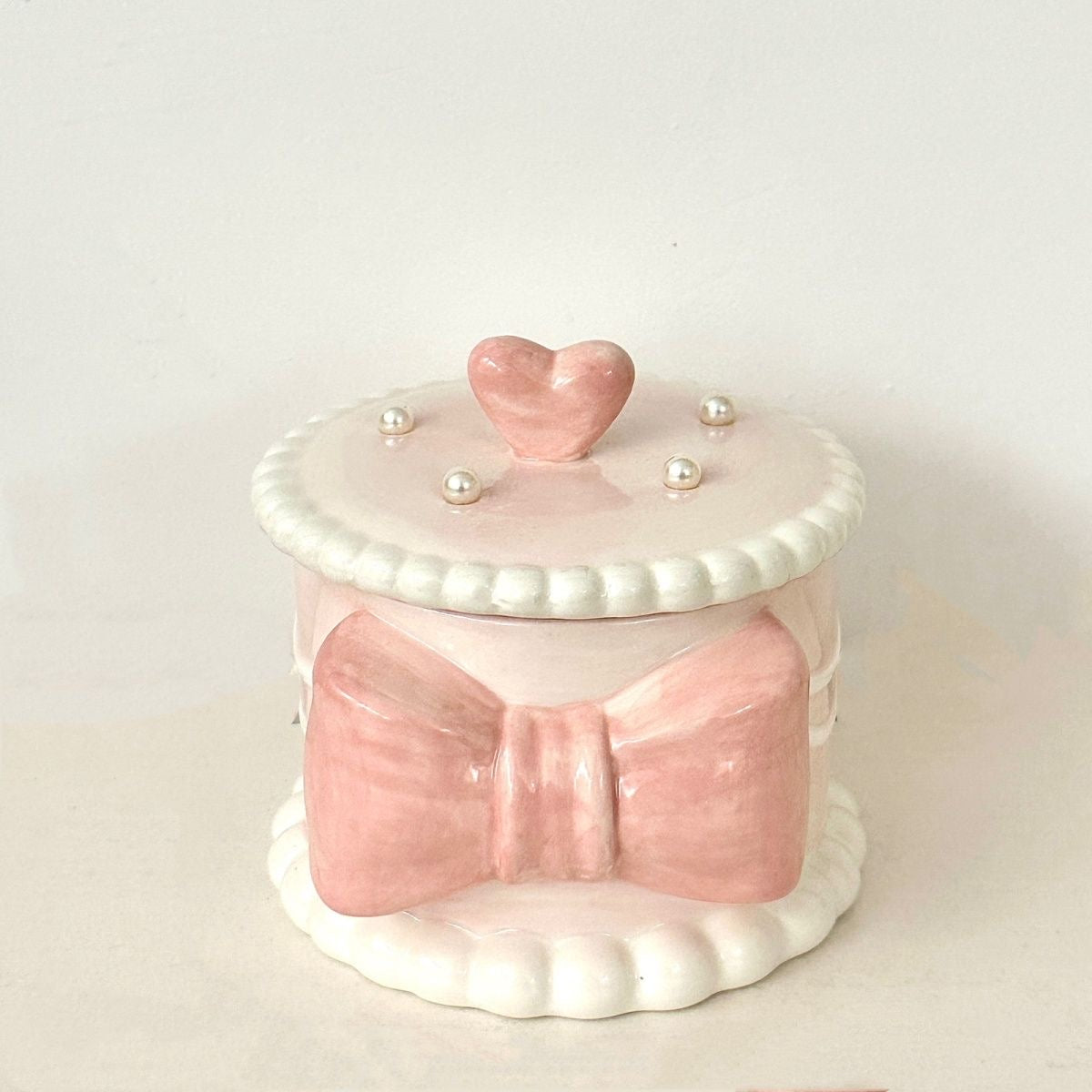 Bowknot ceramic pearl jewelry box