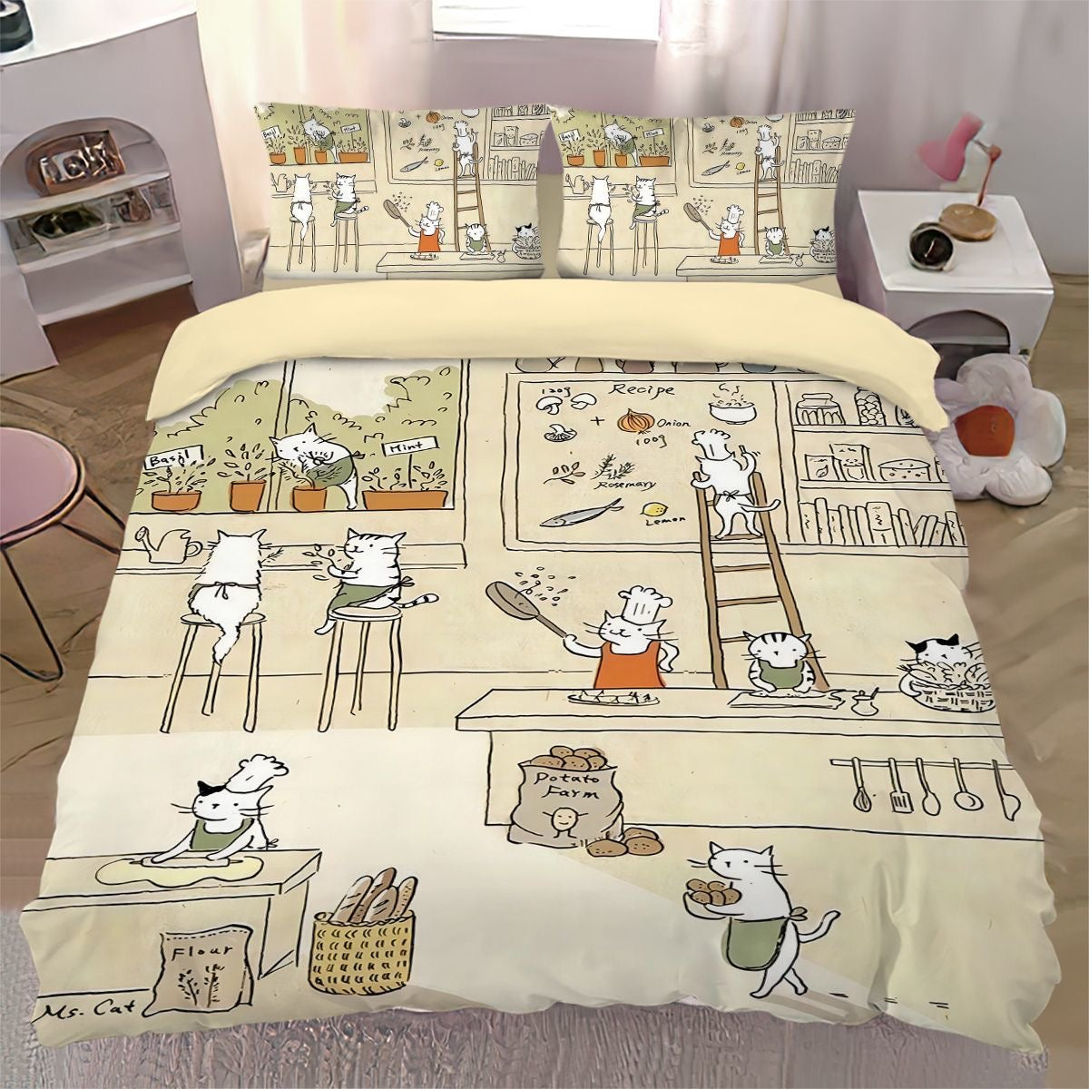 Dopamine Cat Queen Bedding 4-piece Set