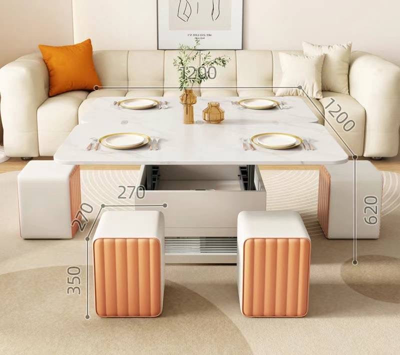 Liftable Coffee Table with 4 Stools