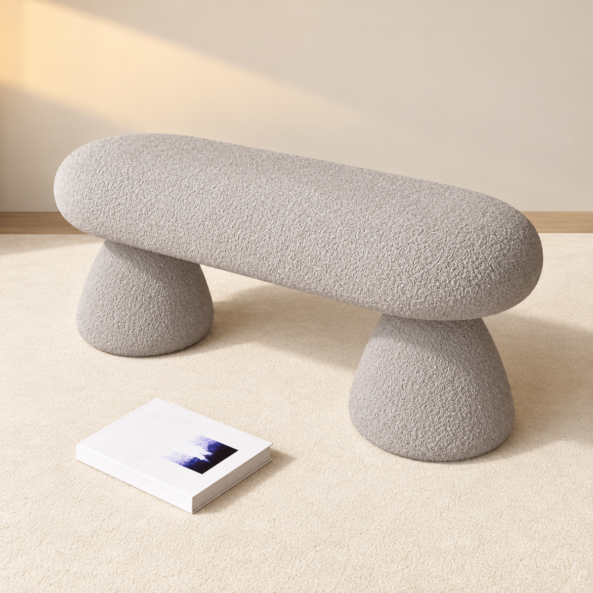 Milo Cloud Bouclé Bench – Modern Upholstered Entryway Shoe Bench