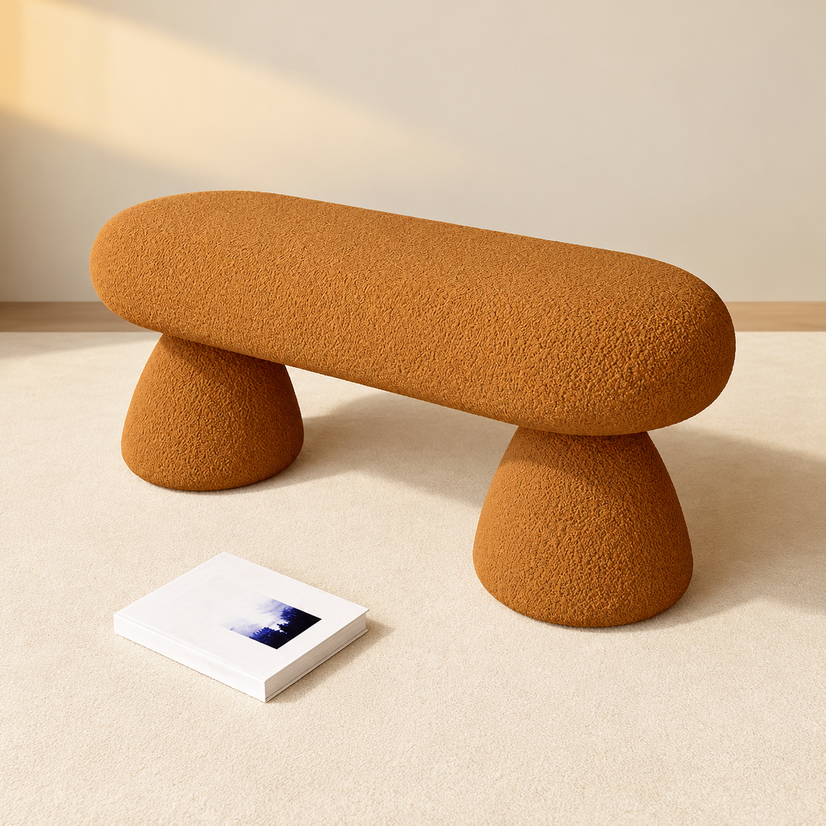 Milo Cloud Bouclé Bench – Modern Upholstered Entryway Shoe Bench