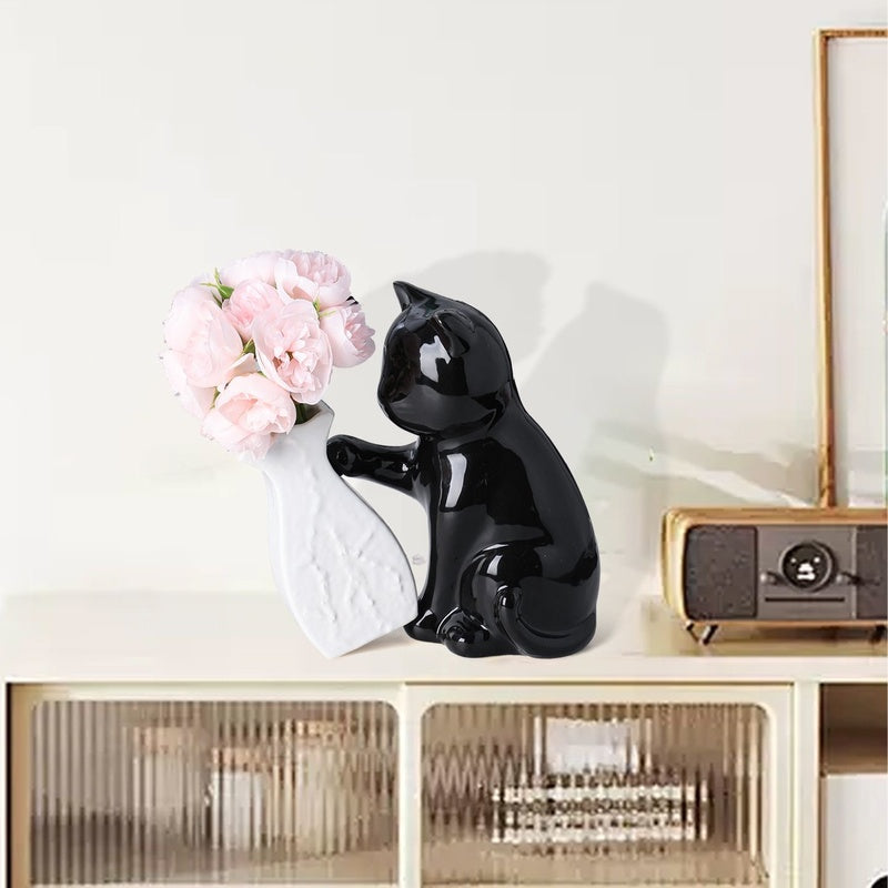 Paws & Petals Cat Ceramic Vase