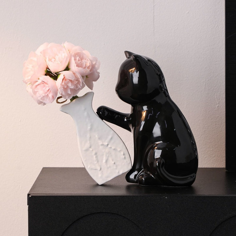 Paws & Petals Cat Ceramic Vase
